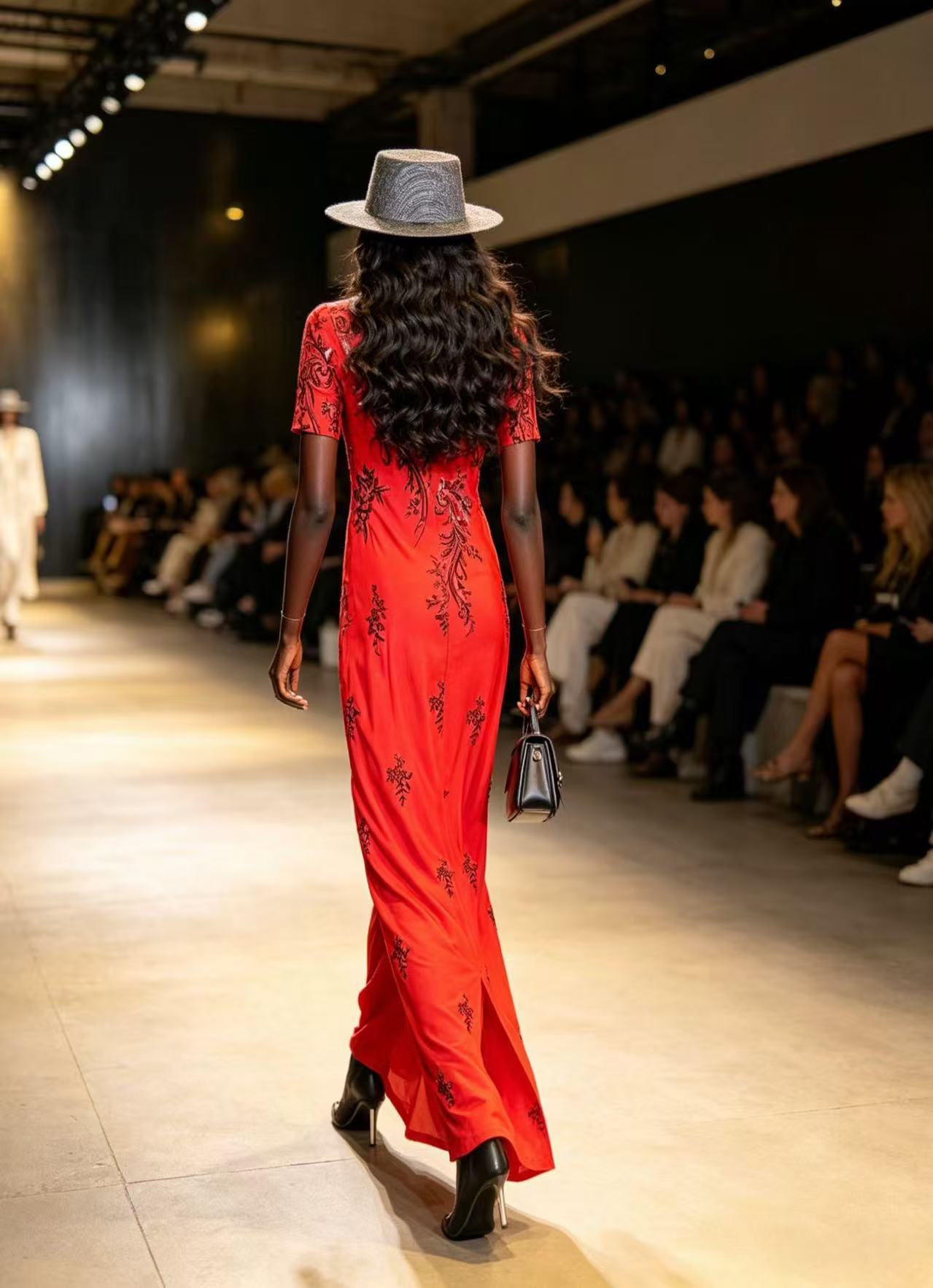 BLSS Luxury Crimson Red Embroidered Maxi Dress - Elegant Dark Floral Vine Runway Evening Gown