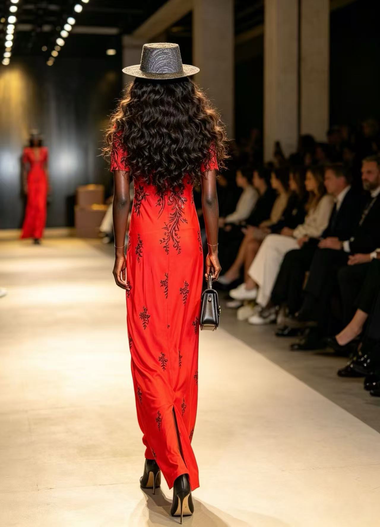 BLSS Luxury Crimson Red Embroidered Maxi Dress - Elegant Dark Floral Vine Runway Evening Gown D63265