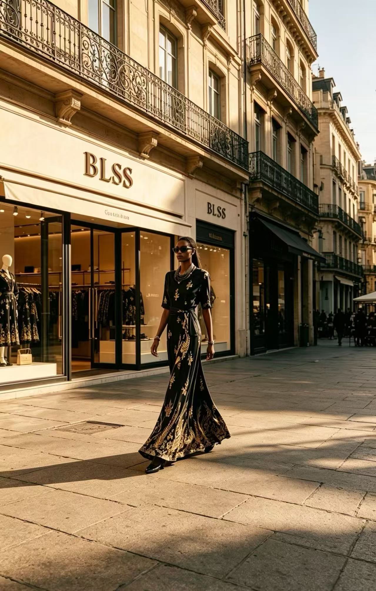 Luxury Black & Gold Baroque Floral Maxi Dress - Elegant Wrap-Front Tie Evening Gown D63249