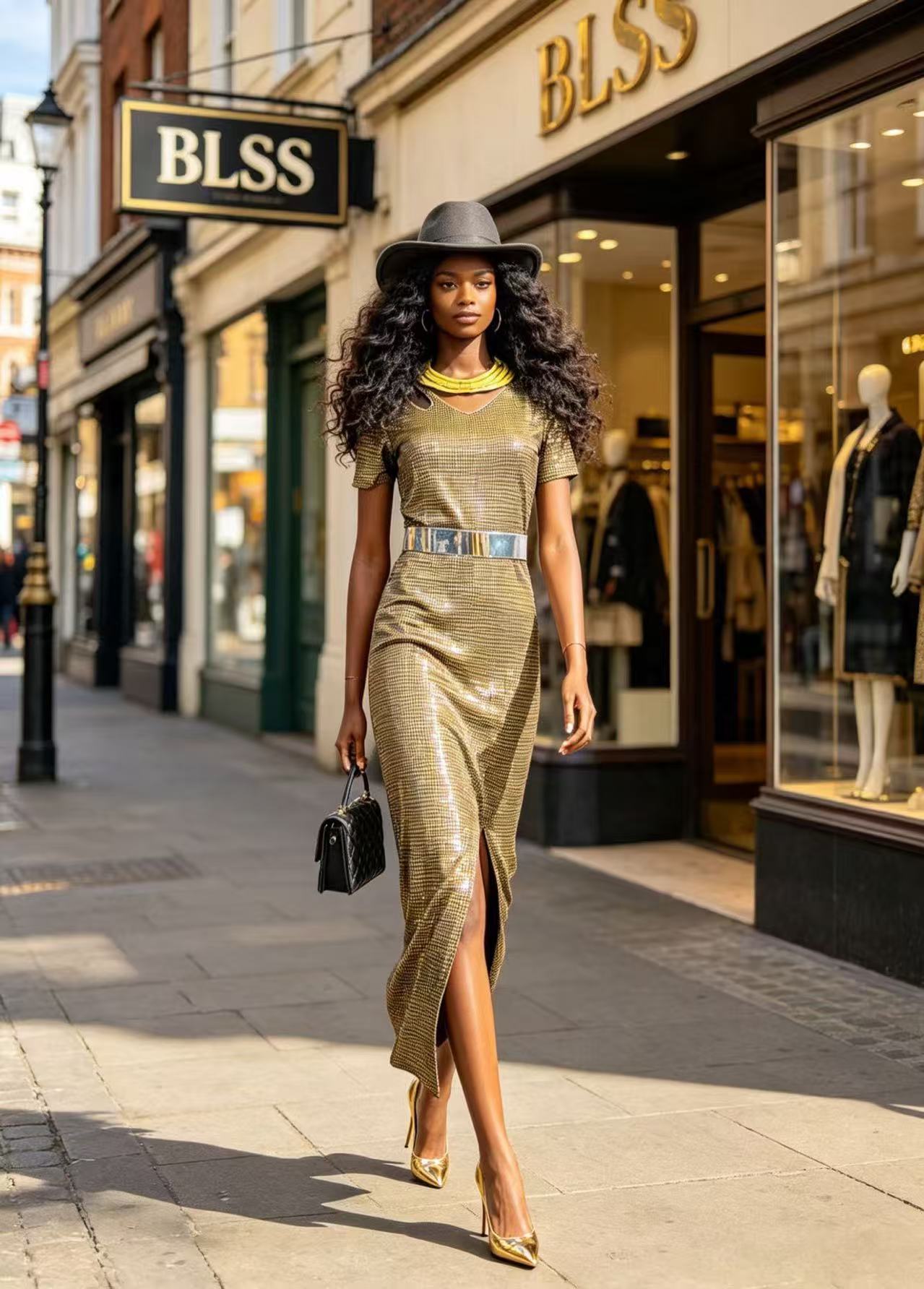 uxury Champagne Gold Shimmer V-Neck Maxi Dress - Sleek Short Sleeve Side-Slit Evening Gown D63244