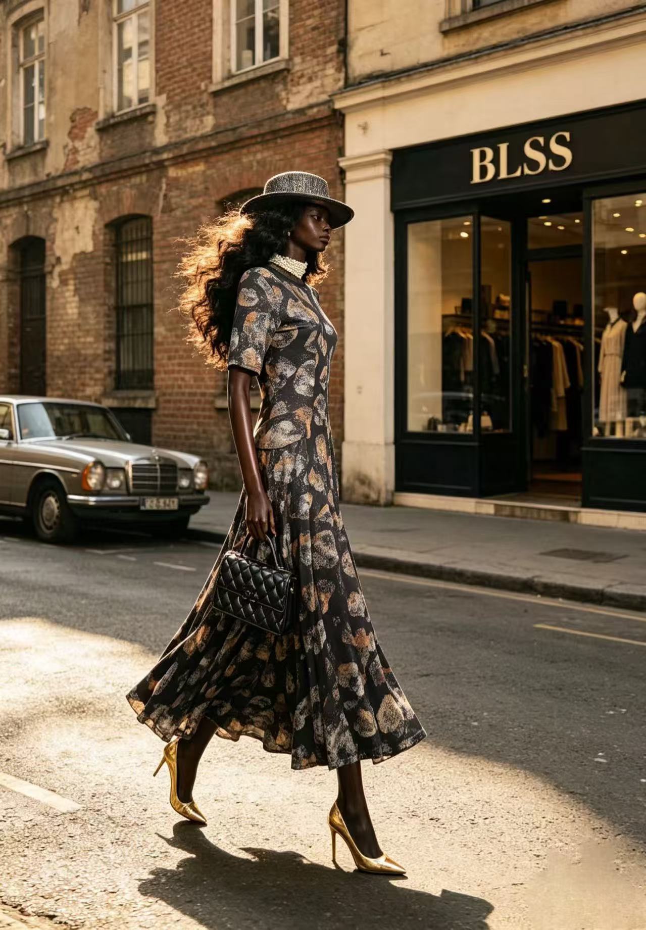 BLSS Luxury Artistic Abstract Shimmer Maxi Dress - Elegant Short-Sleeve Flared A-Line Runway Evening Gown D63245