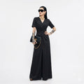 Modern Chic Black V-Neck Ruched Floor-Length Party Dress