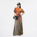 Goddess Choice: Gown with Mesh Sleeves and Golden Sand Ripples