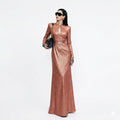 Shimmering Rose Gold Keyhole Maxi Dress