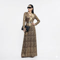 Shimmering Gold Animal Print Long Sleeve Gown for Women