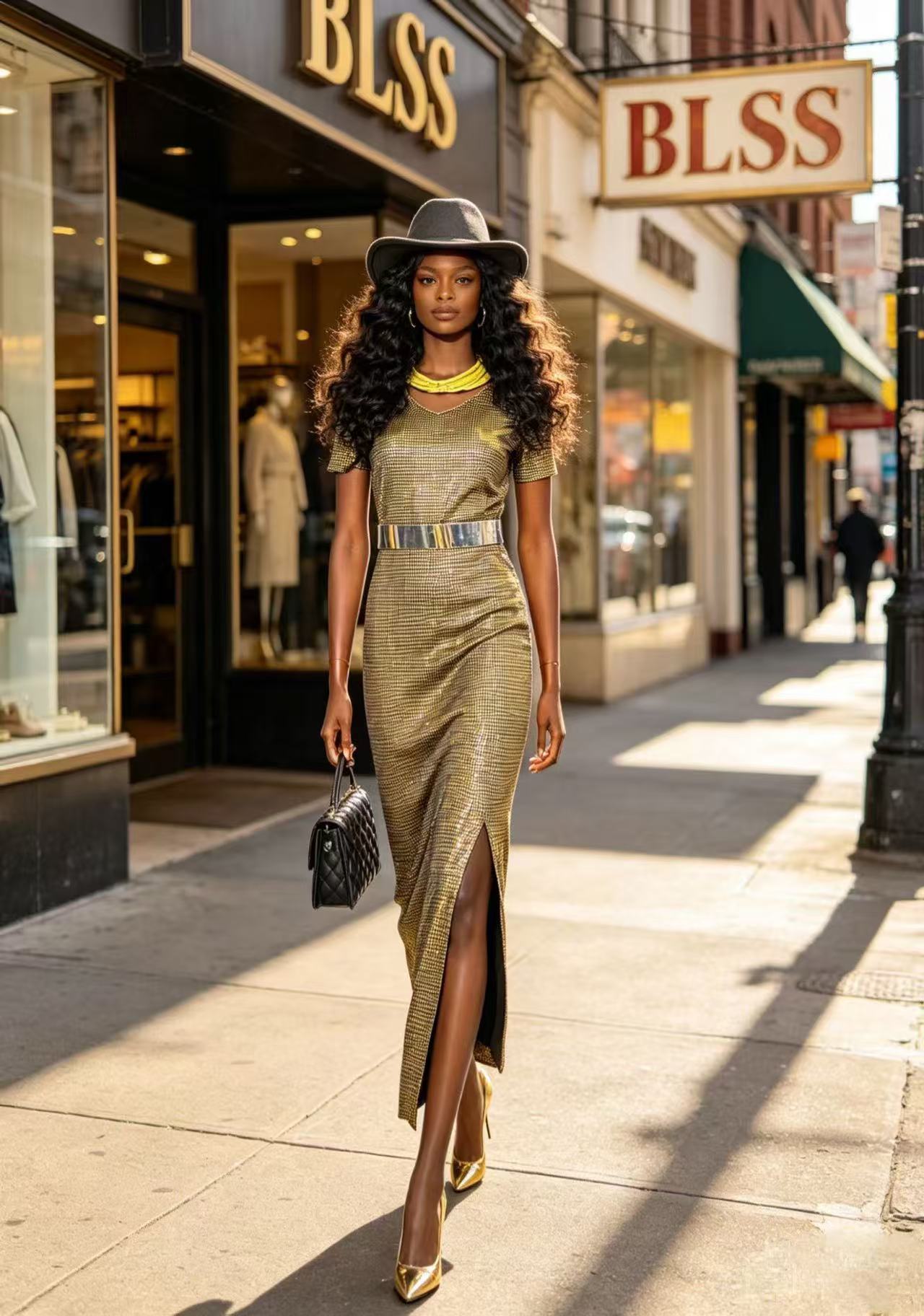 uxury Champagne Gold Shimmer V-Neck Maxi Dress - Sleek Short Sleeve Side-Slit Evening Gown D63244
