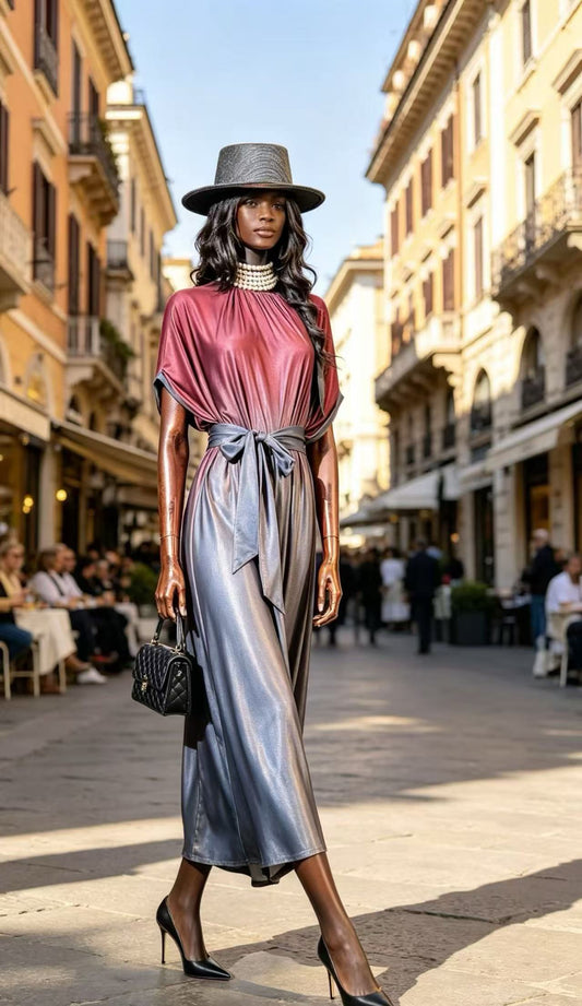 Luxury Metallic Silver-Black Shimmer Maxi Dress - Regal Gold Embroidery Evening Gown with Feather Fringe D63247