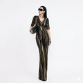 Black and Gold Temptation: Fitted Sequined Short-Sleeved Jumpsuit